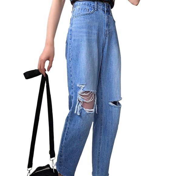 High Waist Ripped Boyfriend Jeans - Picture 2 of 11